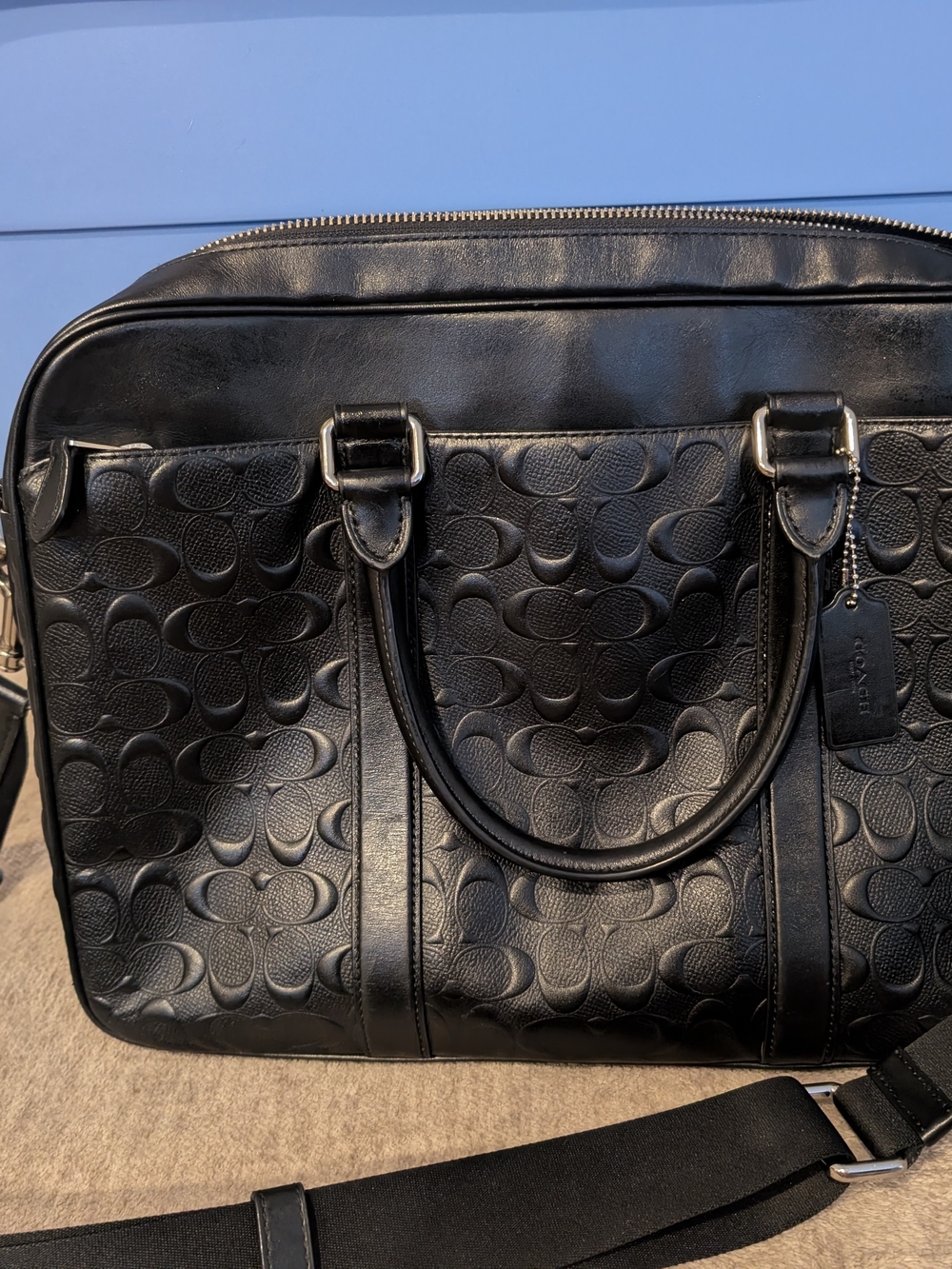 Coach Men's Black Signature Embossed Leather Briefcase